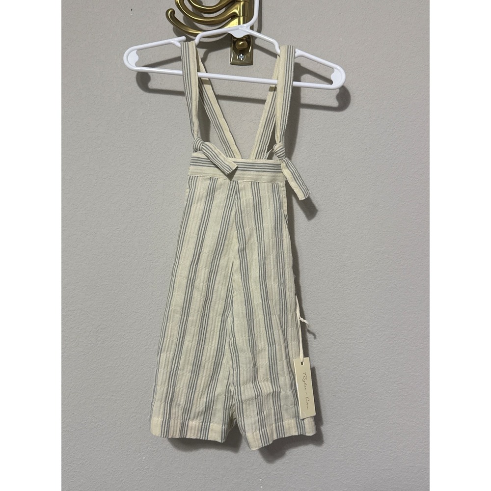 Rylee + Cru Stripe Skipper Overall Kids Size 4-5Y Cream‎ Grey Preppy Coastal